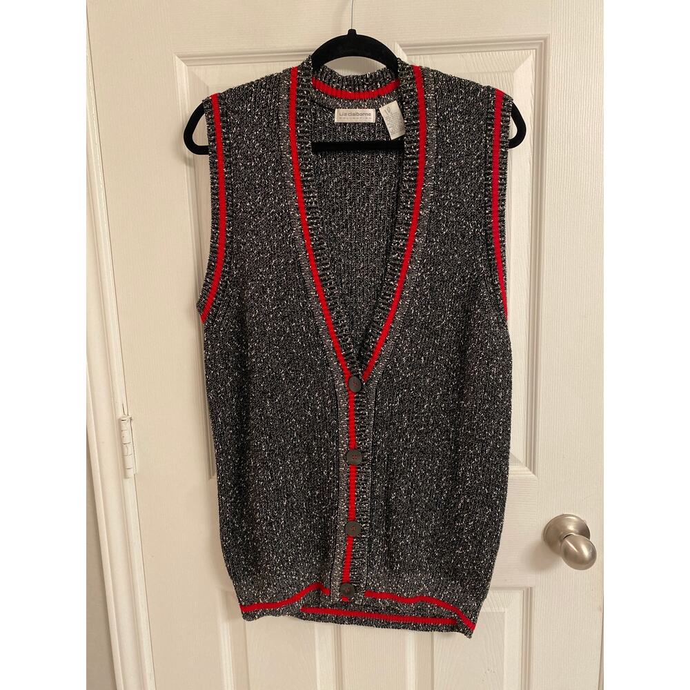 Vintage Liz Claiborne Collection Knit Sweater Vest Button Front Cardigan Small